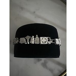 Vintage TOFA Doctor Nursing Bracelet Slide Charms Silvertone 1995 7.5”